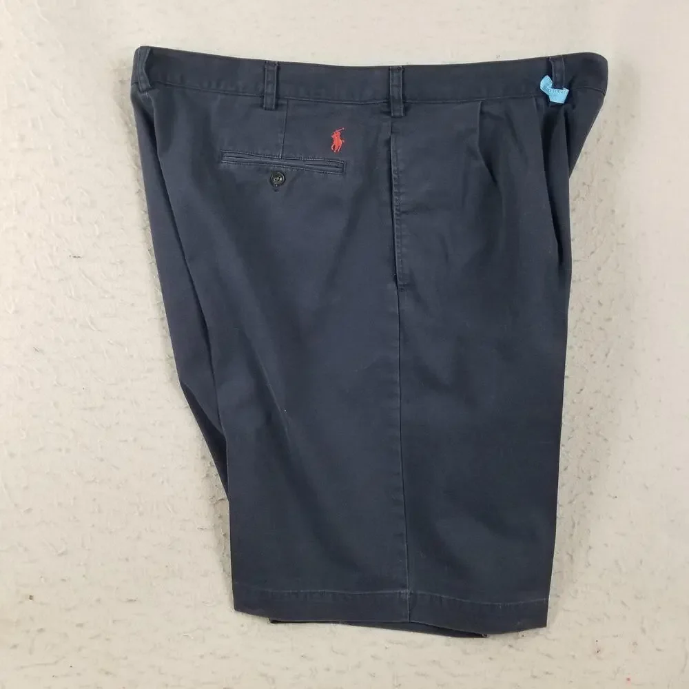 Polo Ralph Lauren Shorts Mens 42 Tall Navy Tyler Chino Pleated‎ Cotton Pony Logo